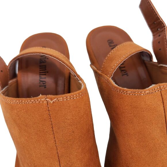 Olivia Miller Studded Lia Clog Heel Cognac Size 8 - Picture 7 of 12